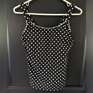 Lands' End Tankini Top Women's Size 2 Black & White Polka Dot Swimsuit Swim Top